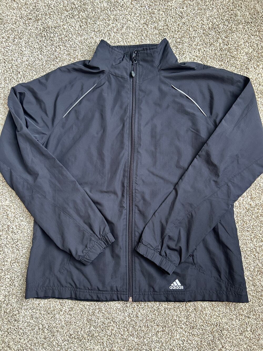 Mens Large Adidas Black/White Reflective Full Zip Windbreaker Jacket
